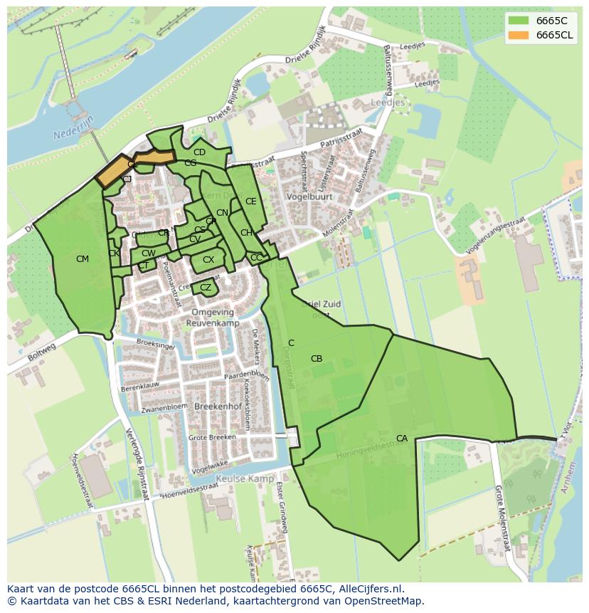 Afbeelding van het postcodegebied 6665 CL op de kaart.
