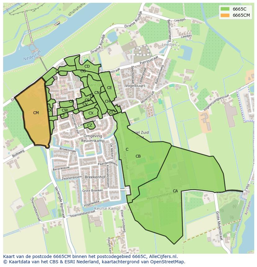 Afbeelding van het postcodegebied 6665 CM op de kaart.