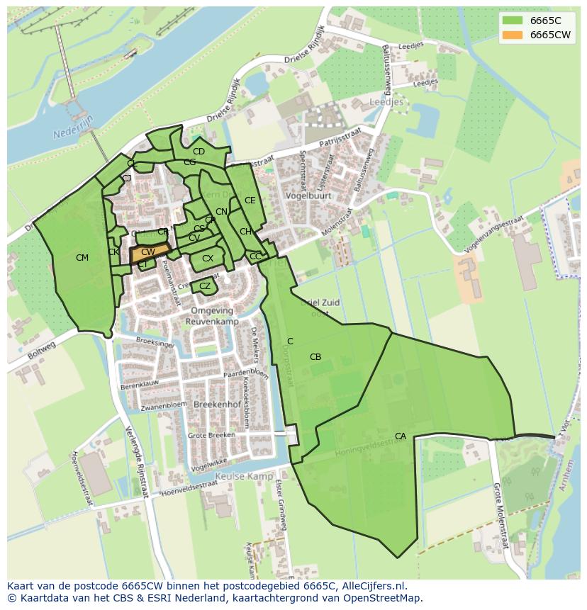Afbeelding van het postcodegebied 6665 CW op de kaart.