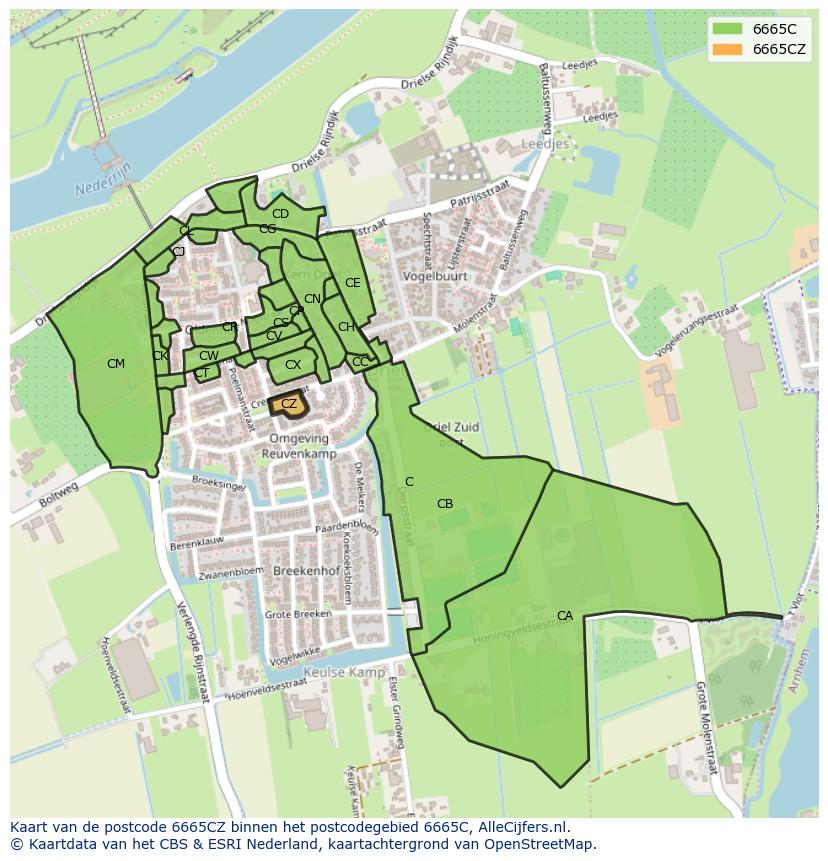 Afbeelding van het postcodegebied 6665 CZ op de kaart.