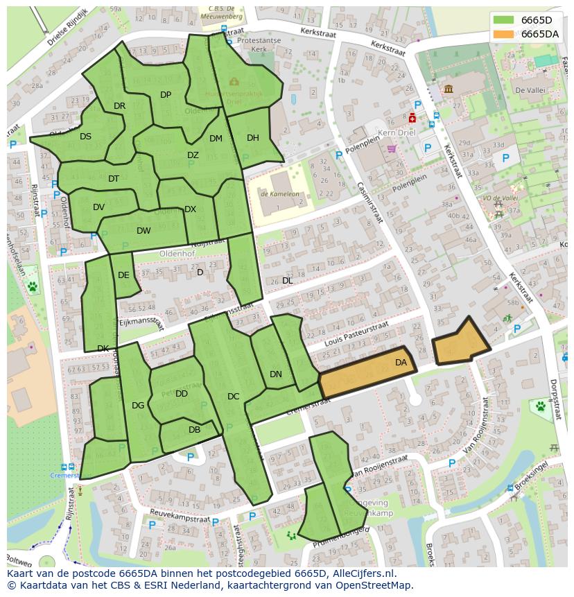 Afbeelding van het postcodegebied 6665 DA op de kaart.
