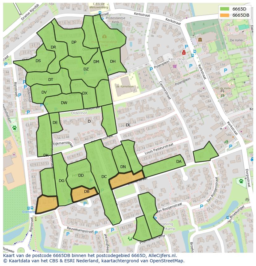 Afbeelding van het postcodegebied 6665 DB op de kaart.