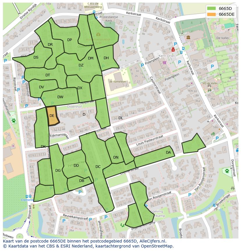 Afbeelding van het postcodegebied 6665 DE op de kaart.