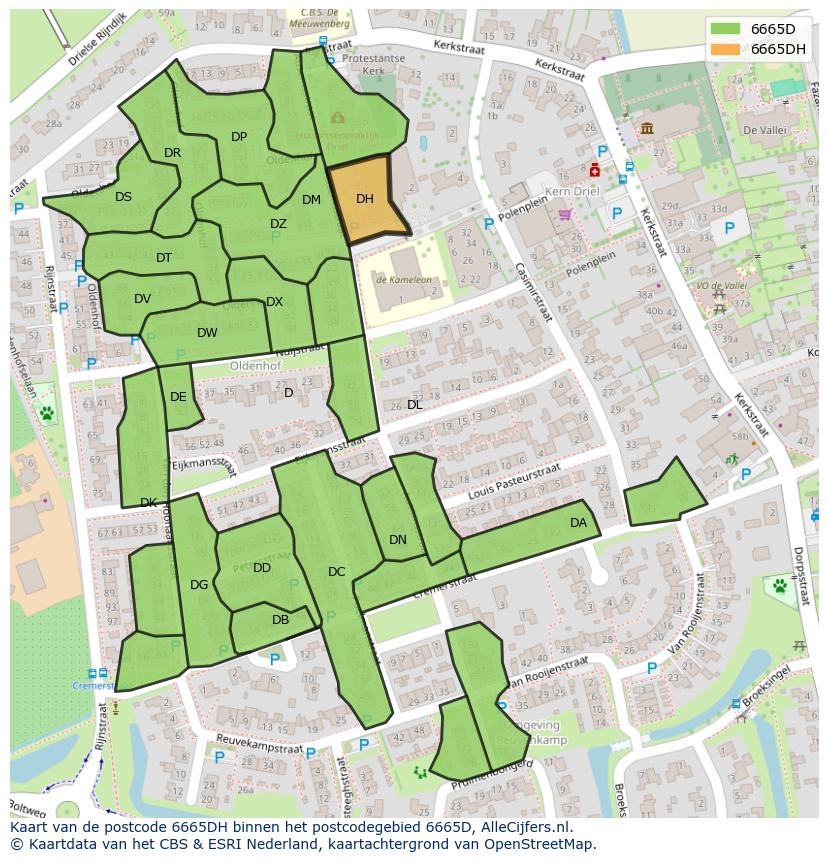 Afbeelding van het postcodegebied 6665 DH op de kaart.