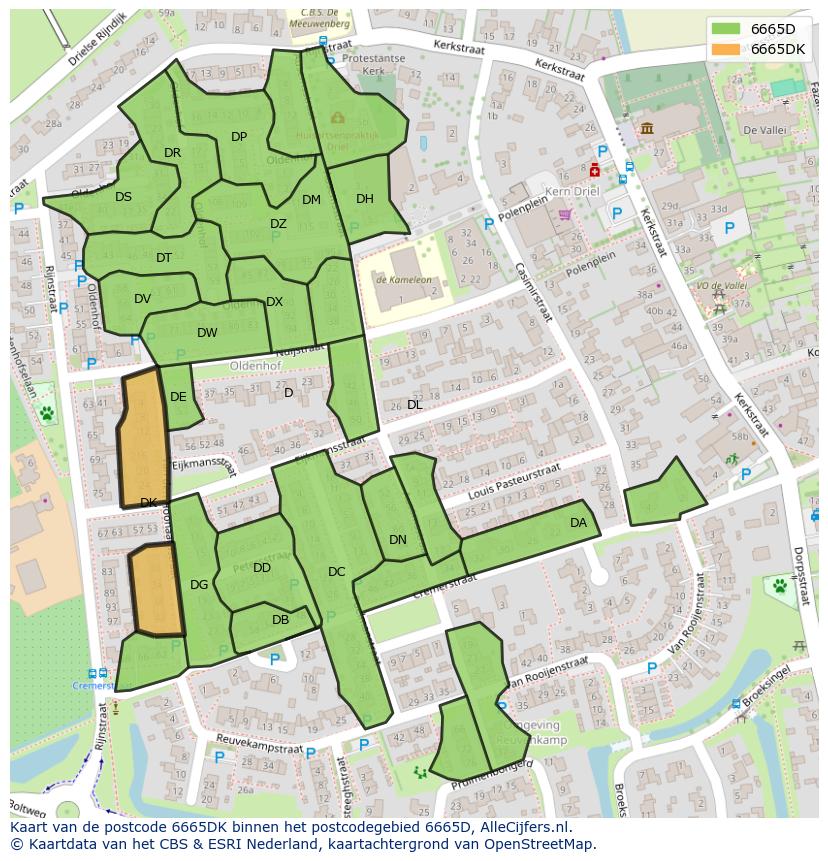 Afbeelding van het postcodegebied 6665 DK op de kaart.