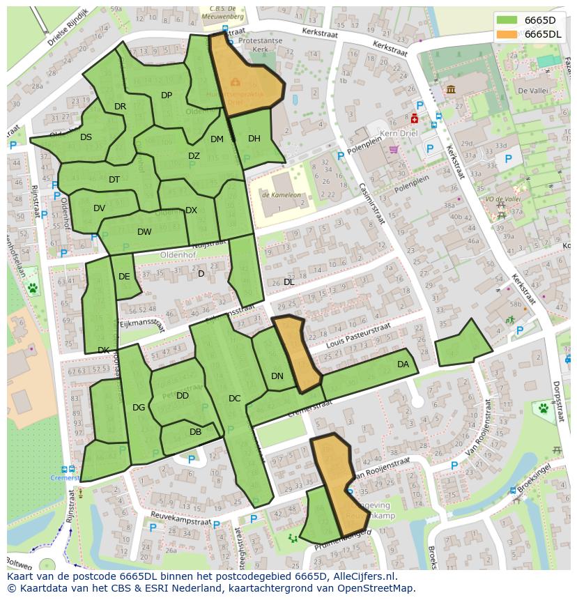 Afbeelding van het postcodegebied 6665 DL op de kaart.
