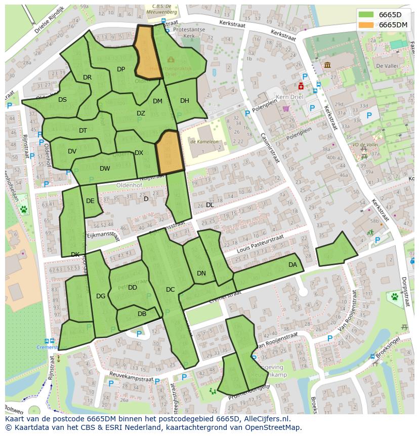 Afbeelding van het postcodegebied 6665 DM op de kaart.