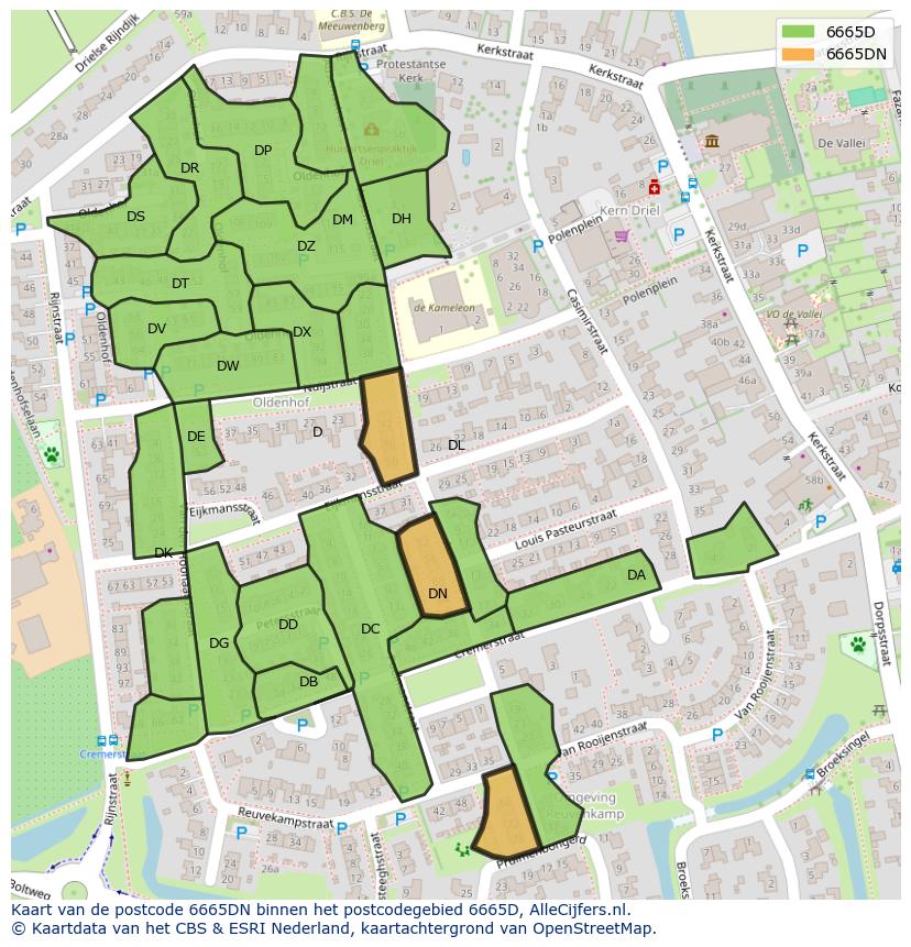 Afbeelding van het postcodegebied 6665 DN op de kaart.