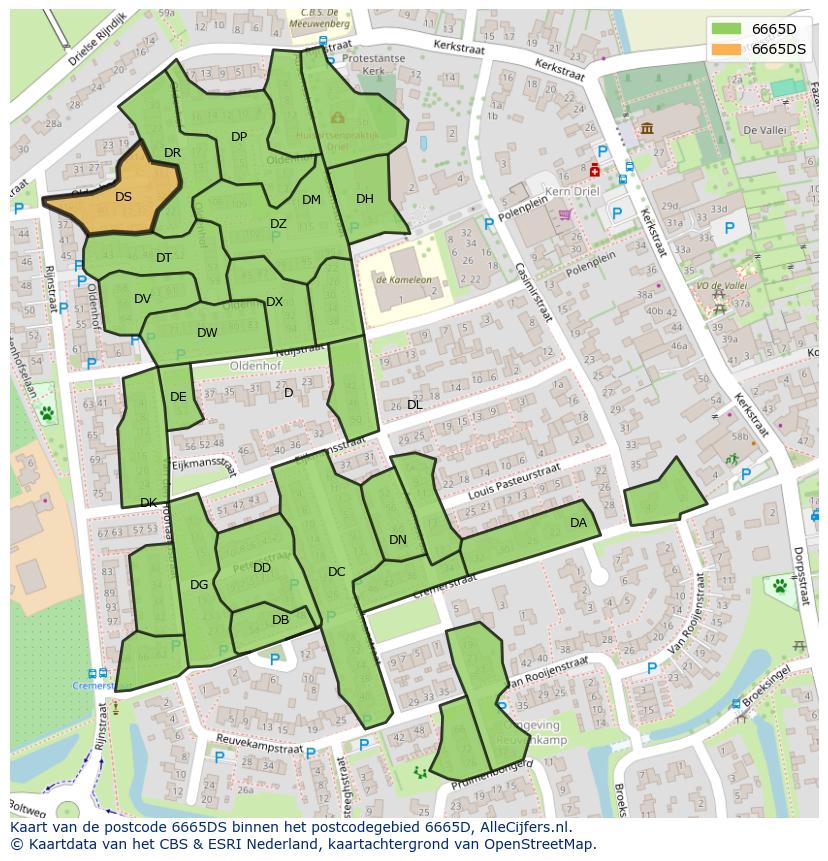 Afbeelding van het postcodegebied 6665 DS op de kaart.