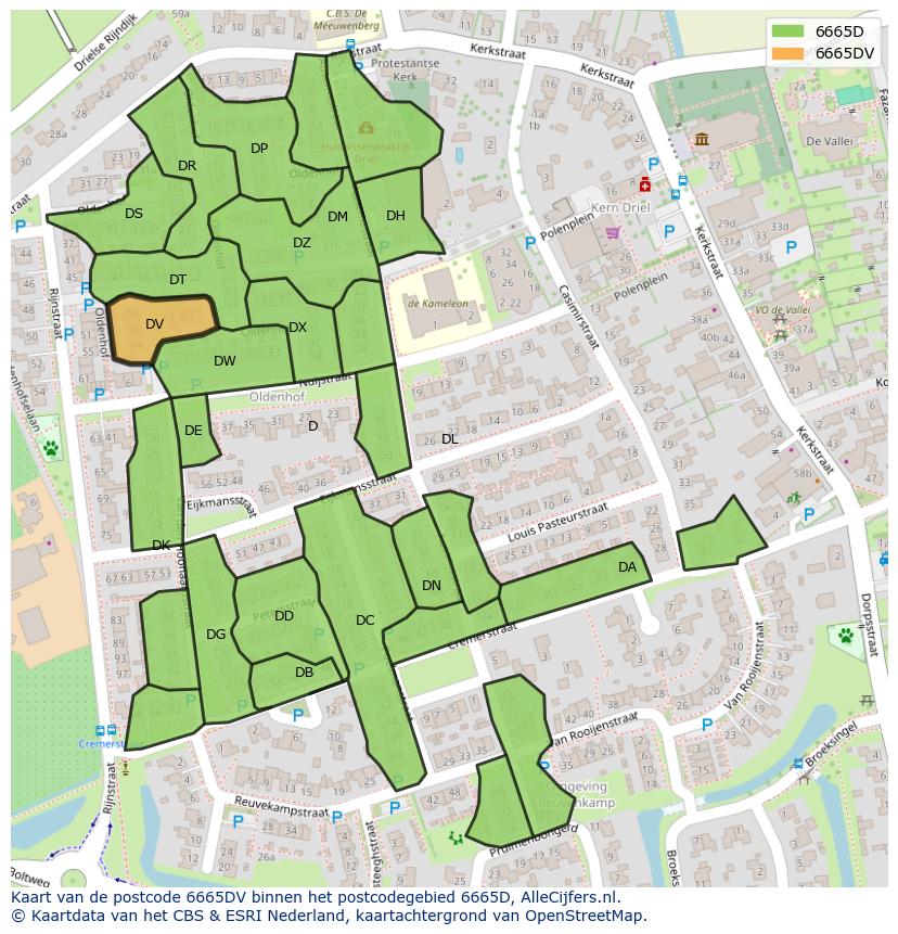 Afbeelding van het postcodegebied 6665 DV op de kaart.