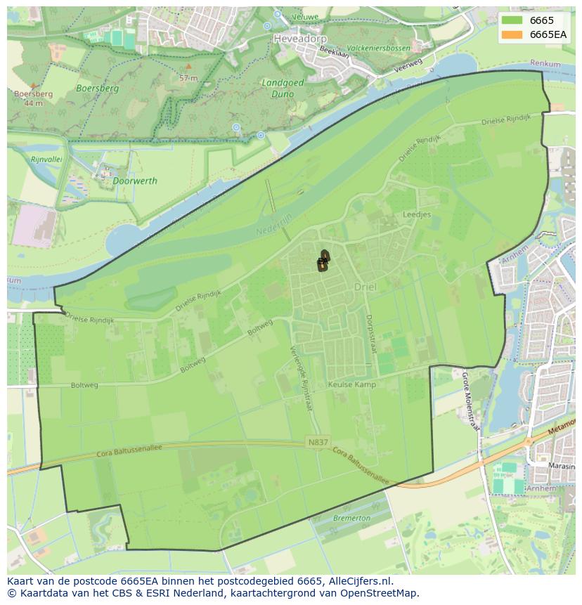 Afbeelding van het postcodegebied 6665 EA op de kaart.