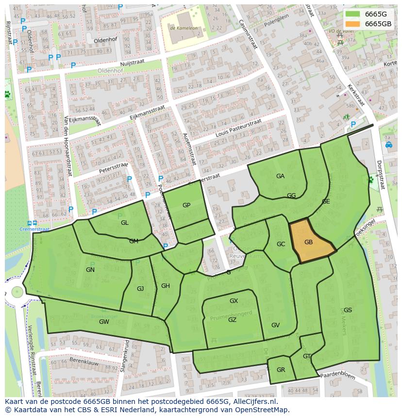 Afbeelding van het postcodegebied 6665 GB op de kaart.