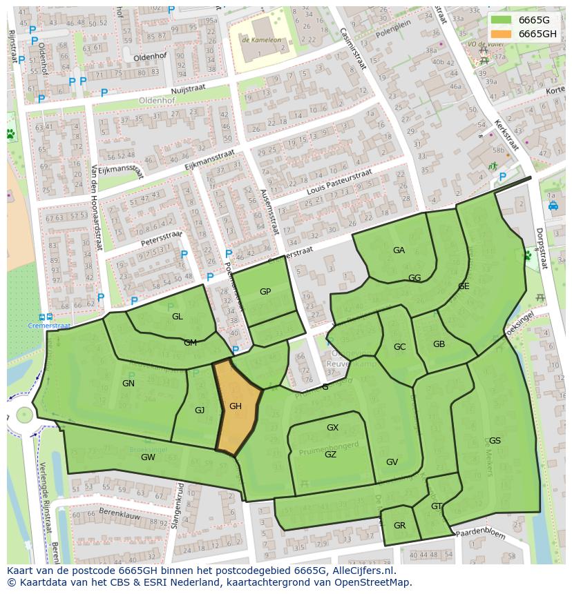 Afbeelding van het postcodegebied 6665 GH op de kaart.