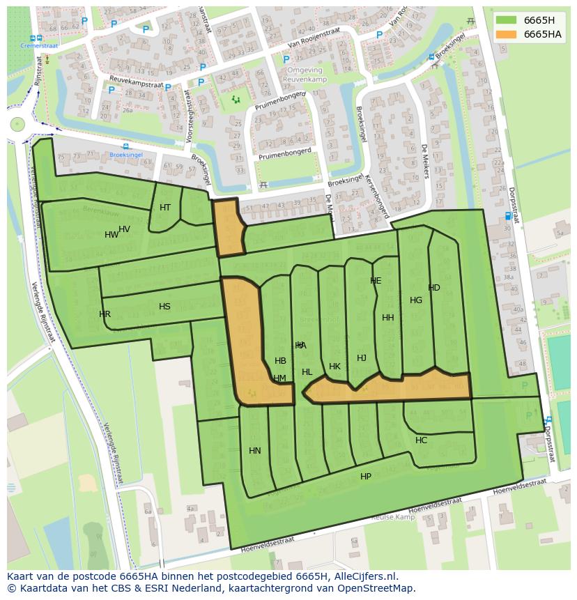 Afbeelding van het postcodegebied 6665 HA op de kaart.