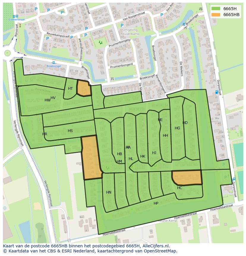 Afbeelding van het postcodegebied 6665 HB op de kaart.
