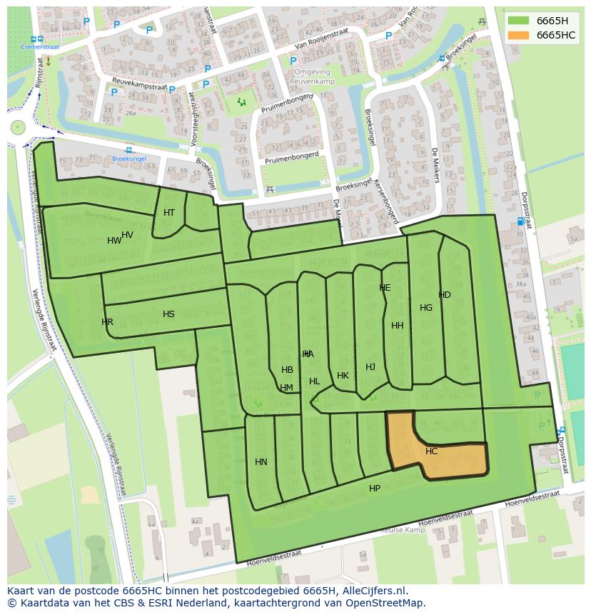 Afbeelding van het postcodegebied 6665 HC op de kaart.