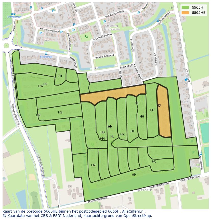 Afbeelding van het postcodegebied 6665 HE op de kaart.
