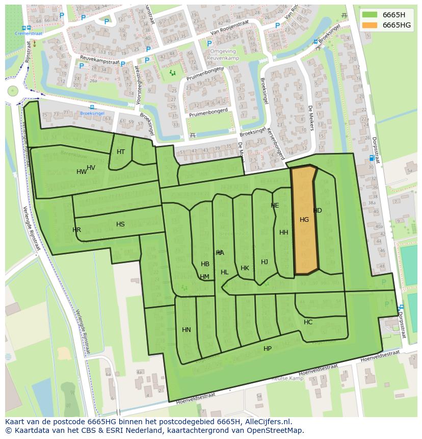 Afbeelding van het postcodegebied 6665 HG op de kaart.