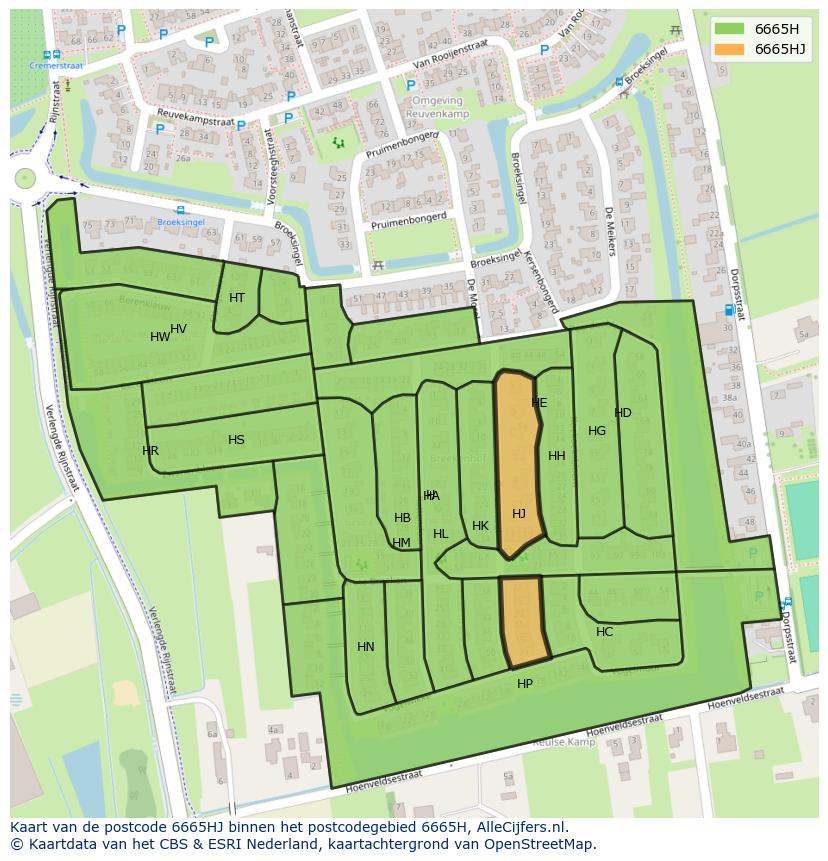 Afbeelding van het postcodegebied 6665 HJ op de kaart.