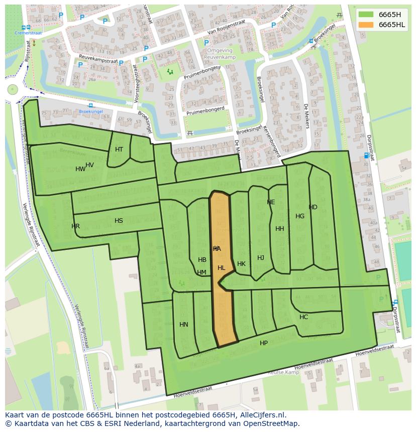 Afbeelding van het postcodegebied 6665 HL op de kaart.