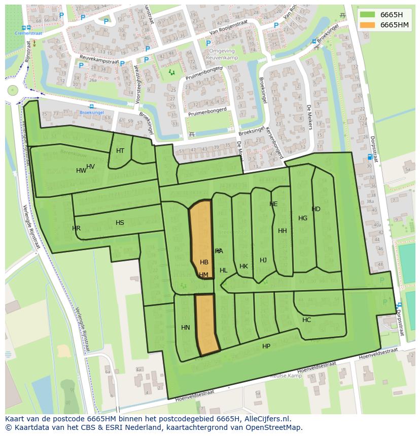 Afbeelding van het postcodegebied 6665 HM op de kaart.