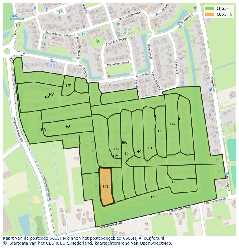 Afbeelding van het postcodegebied 6665 HN op de kaart.