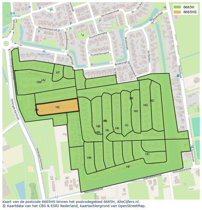 Afbeelding van het postcodegebied 6665 HS op de kaart.