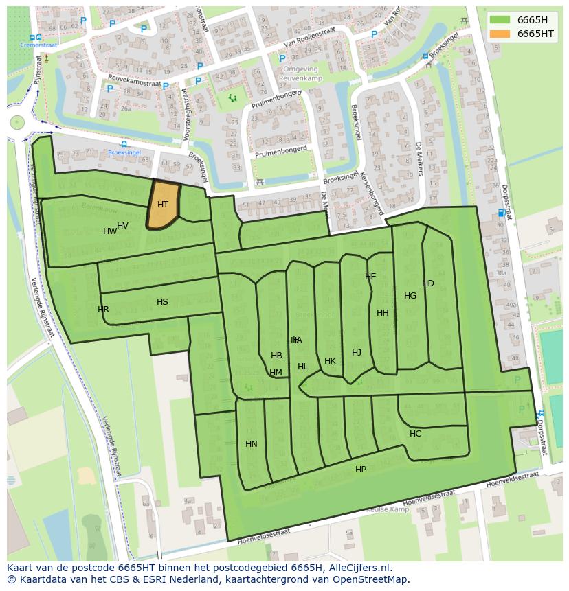 Afbeelding van het postcodegebied 6665 HT op de kaart.