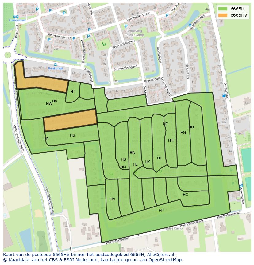Afbeelding van het postcodegebied 6665 HV op de kaart.