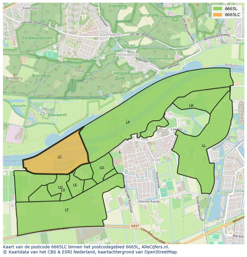Afbeelding van het postcodegebied 6665 LC op de kaart.