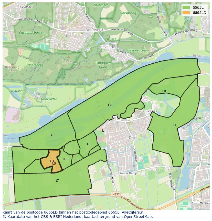 Afbeelding van het postcodegebied 6665 LD op de kaart.
