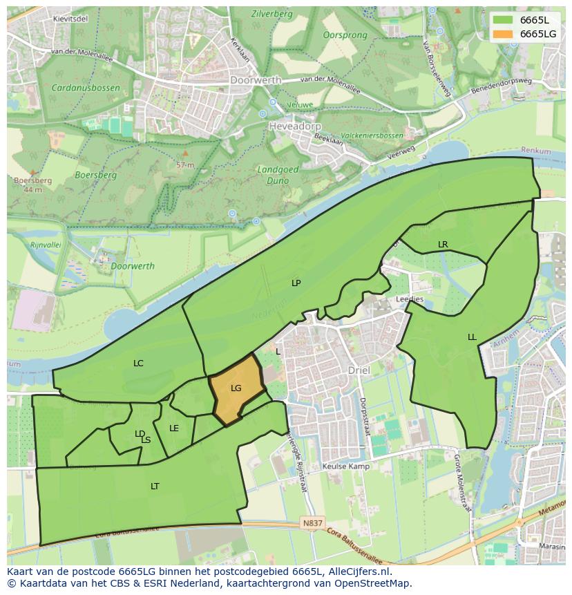 Afbeelding van het postcodegebied 6665 LG op de kaart.