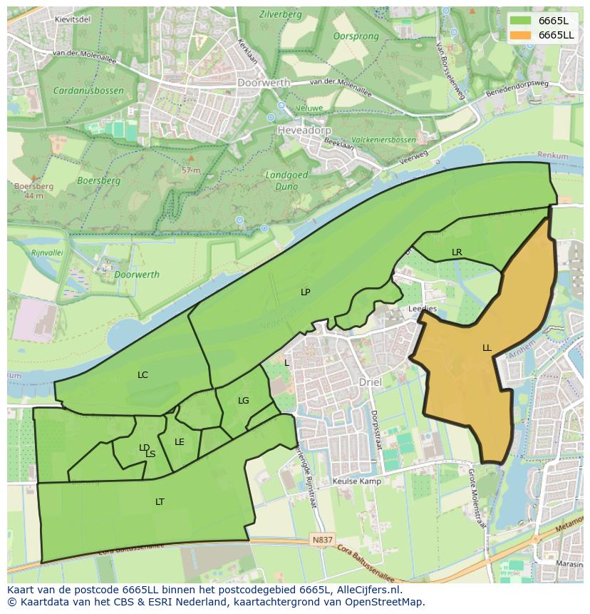 Afbeelding van het postcodegebied 6665 LL op de kaart.