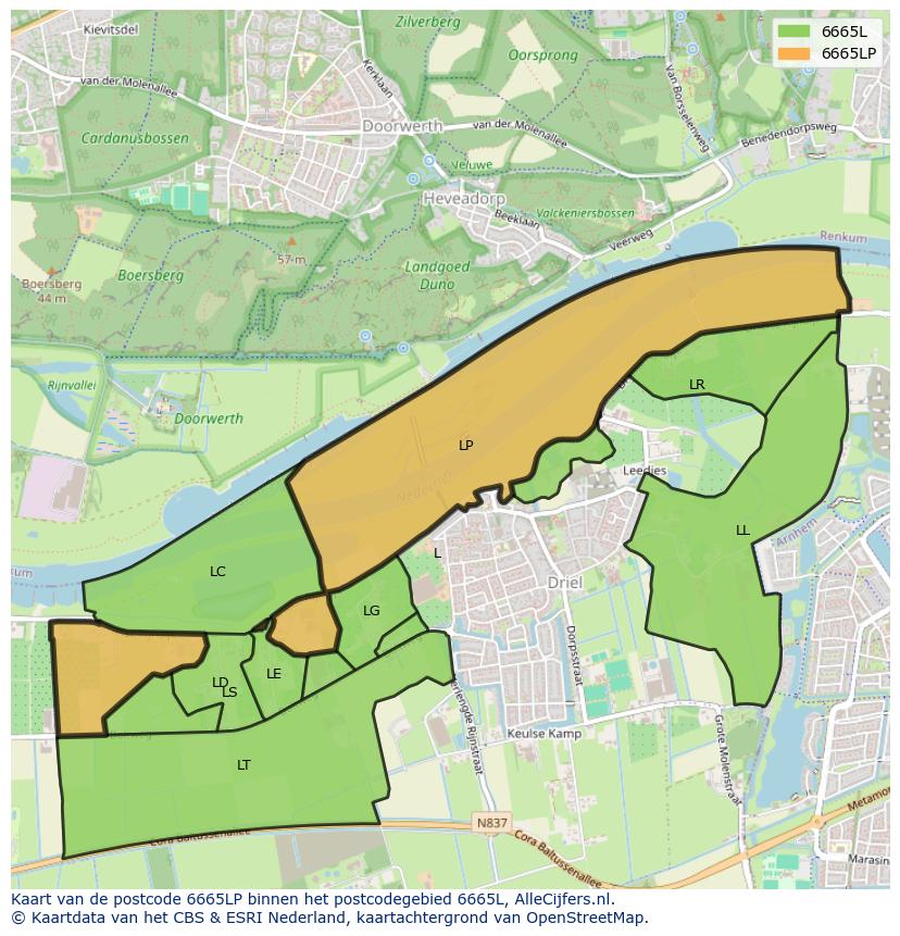 Afbeelding van het postcodegebied 6665 LP op de kaart.