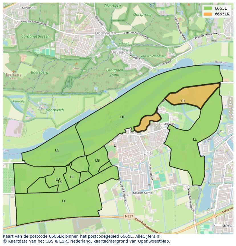 Afbeelding van het postcodegebied 6665 LR op de kaart.