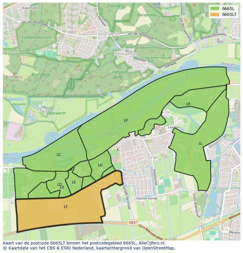 Afbeelding van het postcodegebied 6665 LT op de kaart.