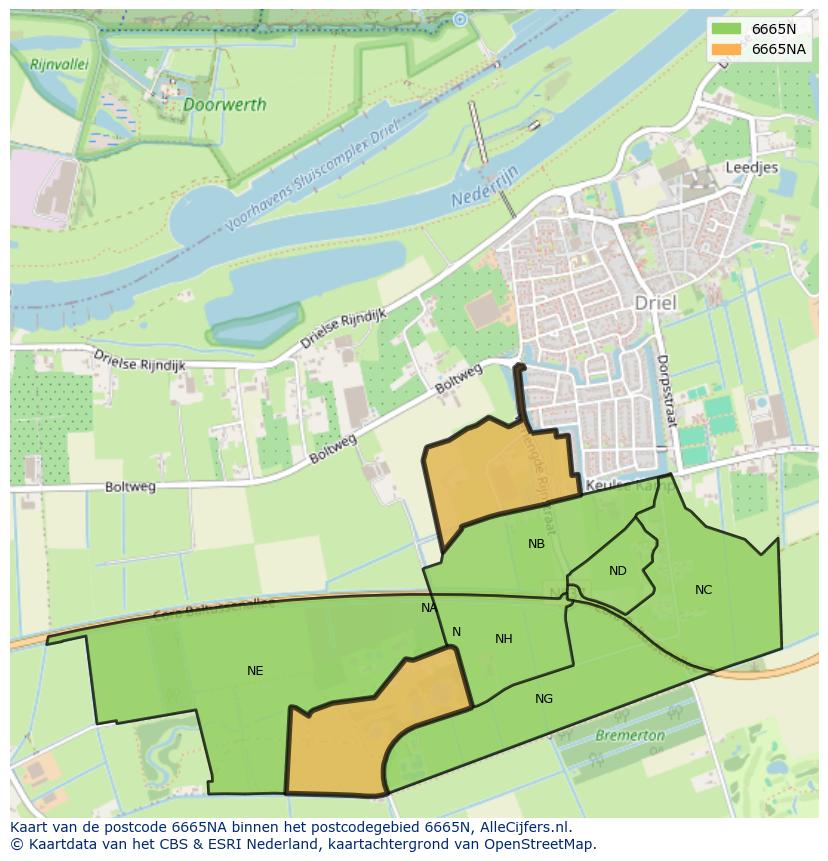 Afbeelding van het postcodegebied 6665 NA op de kaart.