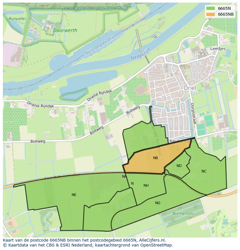 Afbeelding van het postcodegebied 6665 NB op de kaart.