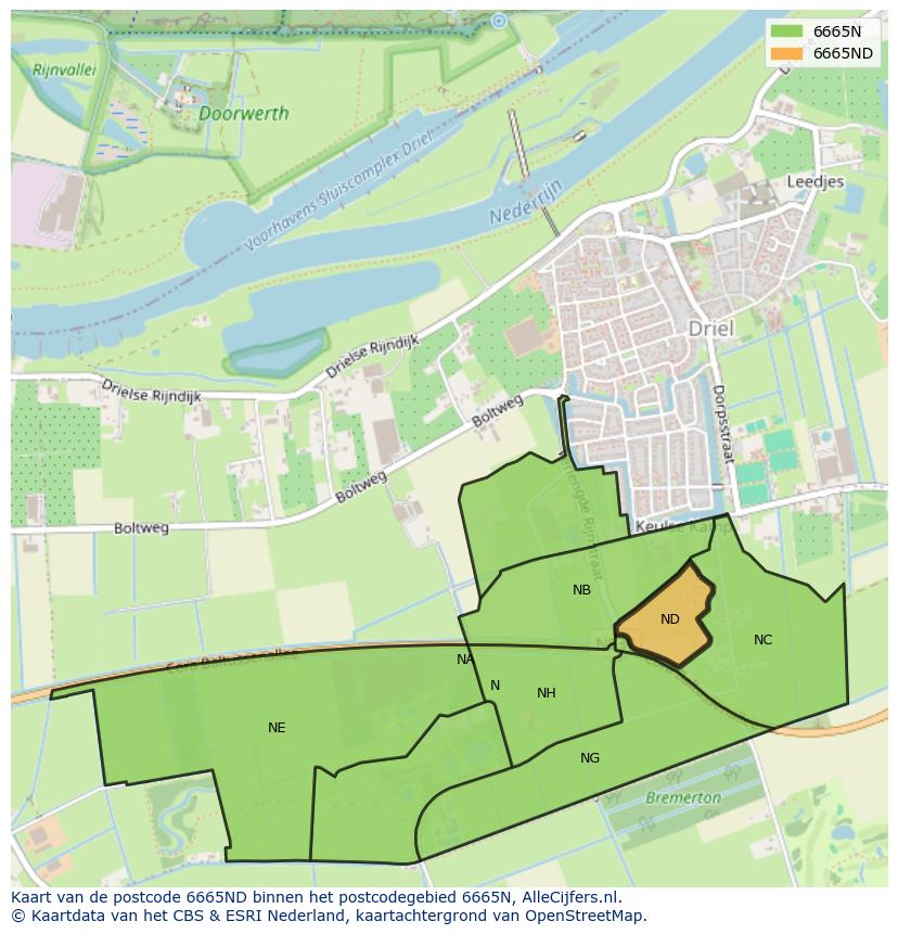 Afbeelding van het postcodegebied 6665 ND op de kaart.