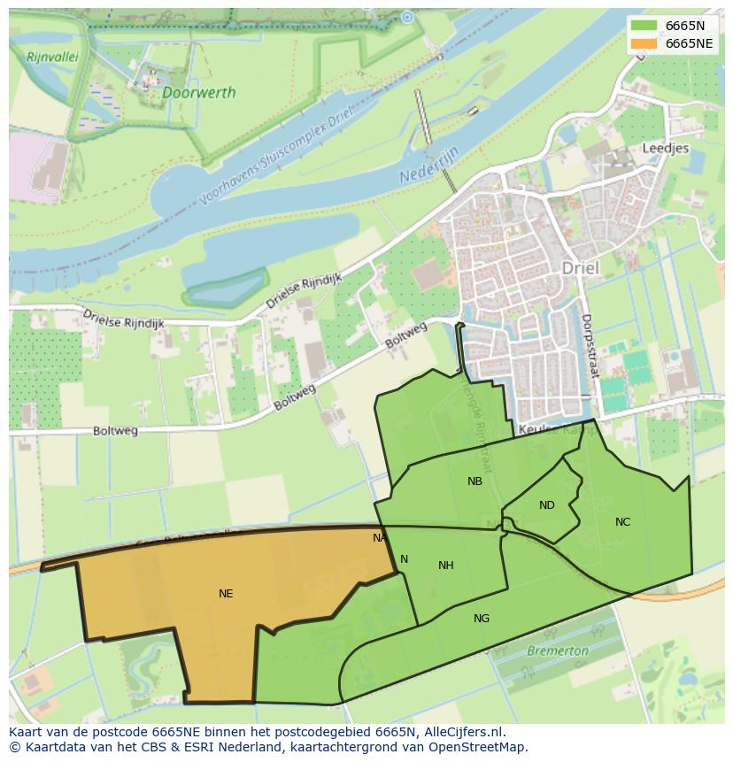 Afbeelding van het postcodegebied 6665 NE op de kaart.