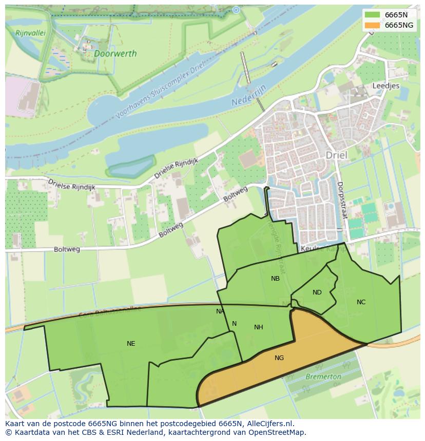 Afbeelding van het postcodegebied 6665 NG op de kaart.