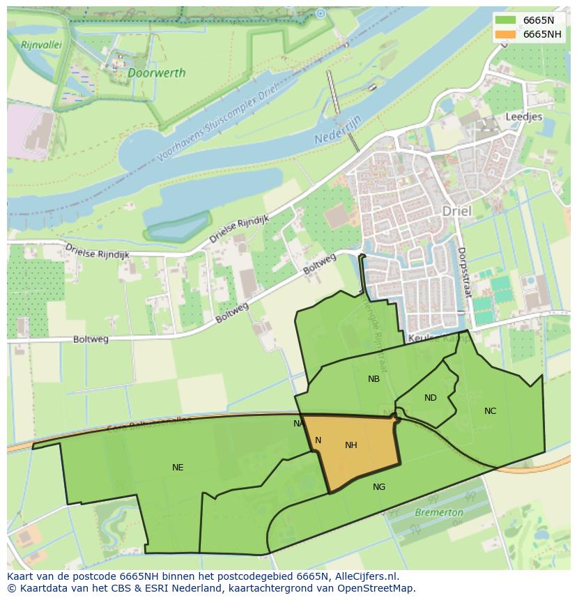 Afbeelding van het postcodegebied 6665 NH op de kaart.