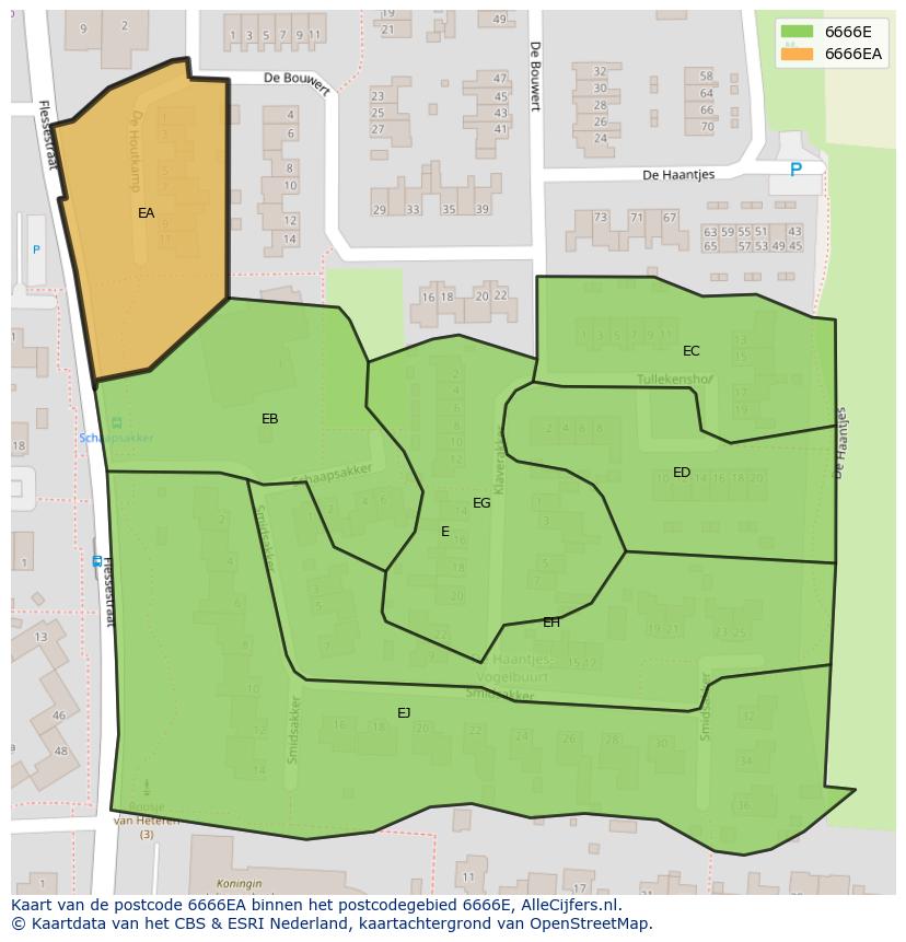 Afbeelding van het postcodegebied 6666 EA op de kaart.