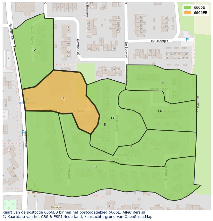 Afbeelding van het postcodegebied 6666 EB op de kaart.