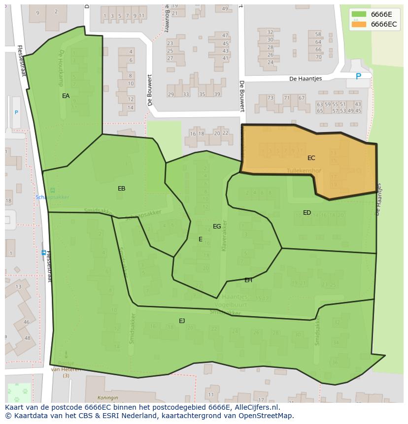 Afbeelding van het postcodegebied 6666 EC op de kaart.