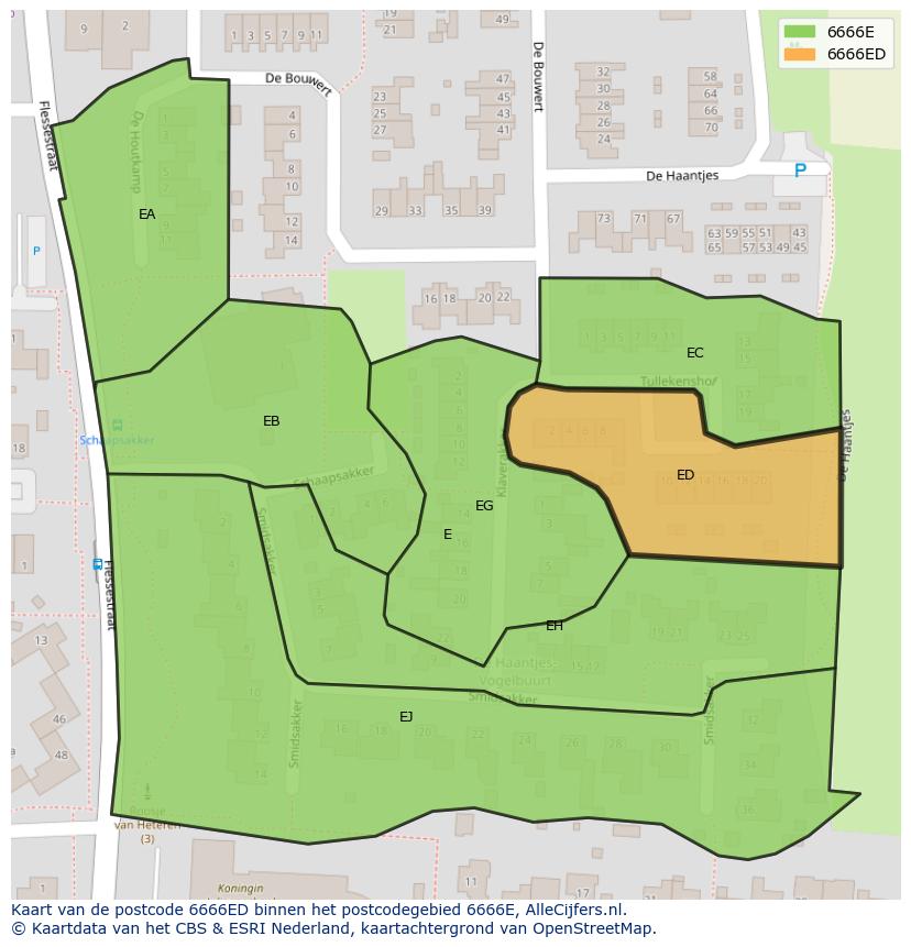 Afbeelding van het postcodegebied 6666 ED op de kaart.