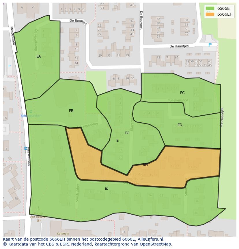 Afbeelding van het postcodegebied 6666 EH op de kaart.