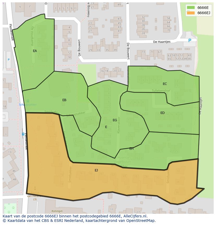 Afbeelding van het postcodegebied 6666 EJ op de kaart.