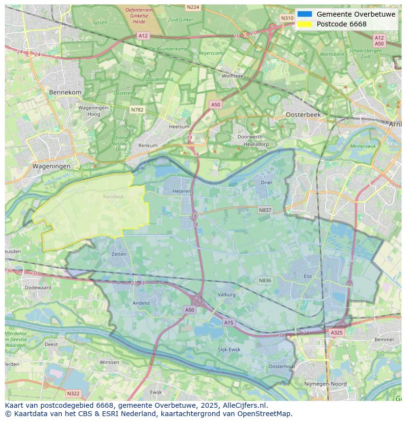 Afbeelding van het postcodegebied 6668 op de kaart.