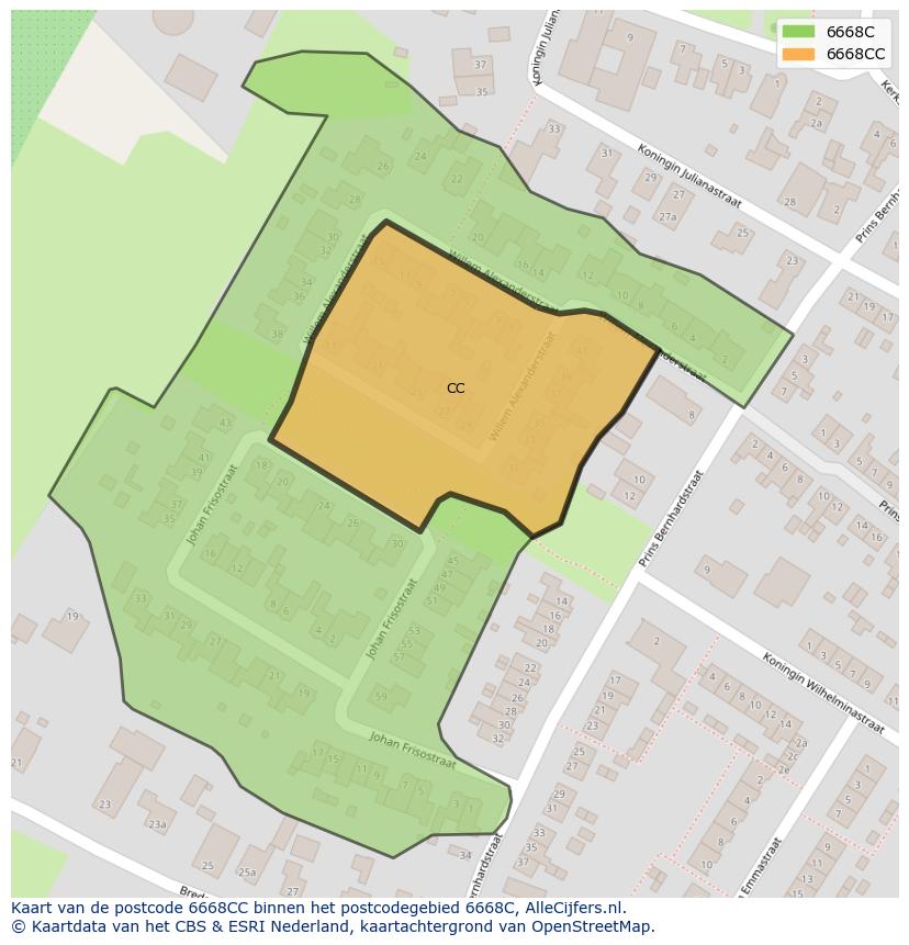 Afbeelding van het postcodegebied 6668 CC op de kaart.